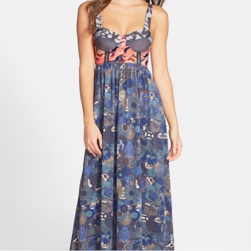 MAAJI Contrast Dress in Fancy Gallop Bustier Top Maxi Multicolor size Small